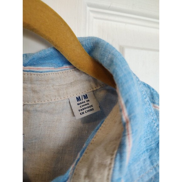 Tommy Bahama Mens Size Medium Shirt Short Sleeve Button Up Linen Blue Stripe - Picture 4 of 7